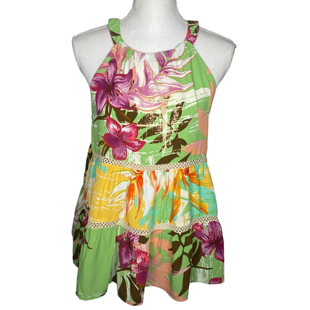Entro Floral Tropical Embroidered Multicolor Flowy Sleeveless Top